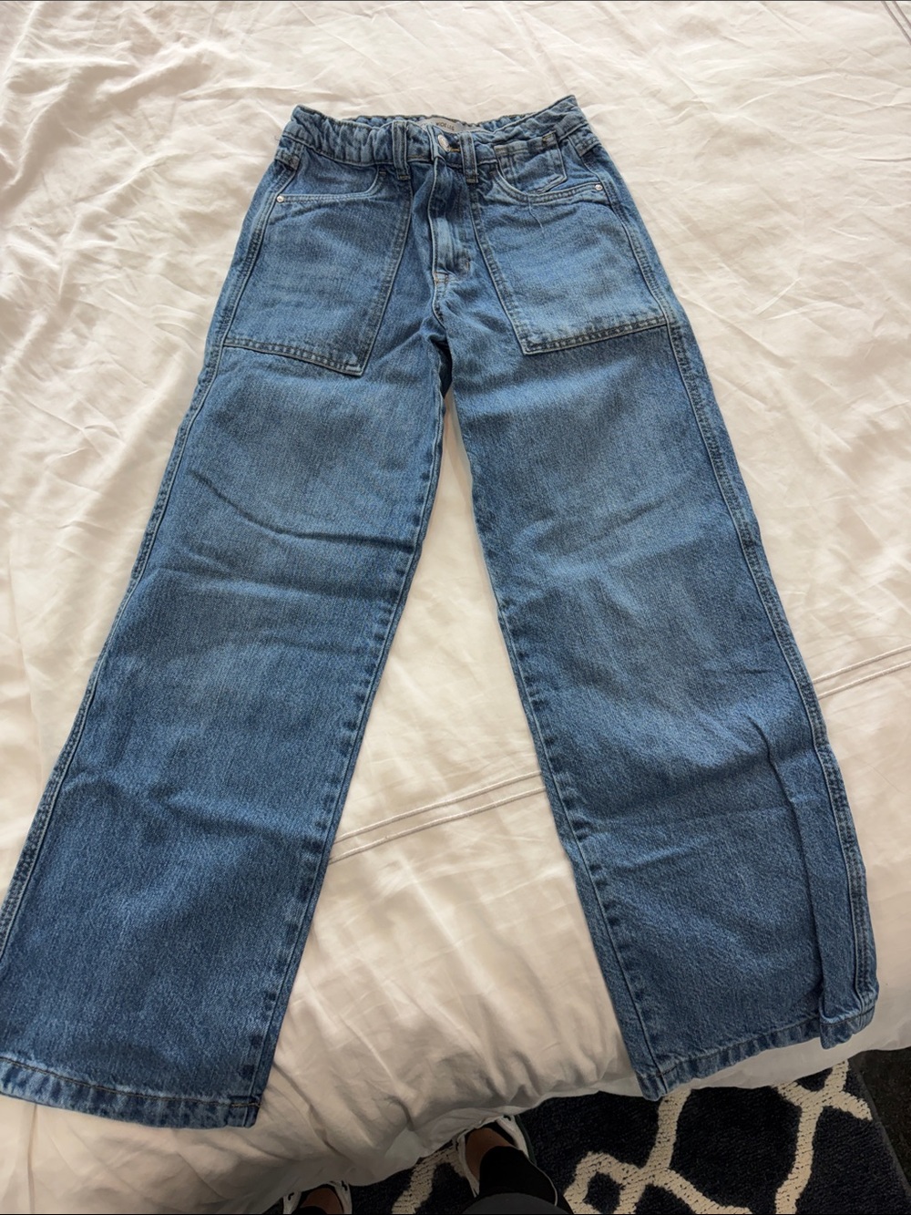 Primark Blue Wide-Leg Kids' Jeans with Front Patch Pockets